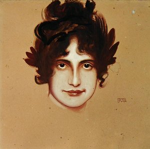 Porträtt av en kvinna, ca 1896 (olja på papper) av Franz von Stuck