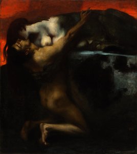 Sfinxens kyss - Peinture av Franz Ritter von Stuck (1863-1928) - 1895 - Olja på duk - 160x144,8 - Szepmuveszeti Muzeum, Budapest av Franz von Stuck
