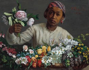 Ung kvinna med pioner av Frédéric Bazille