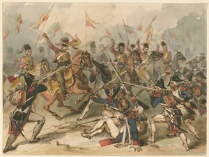 Franskt infanteri och ryska husarer i strid vid Austerlitz av Frédéric Goupil Fesquet
