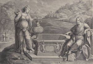 Kristus, som sitter till höger, och kvinnan från Samaria, som står till vänster, ca. 1729. av Frédéric Horthemels