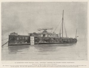 En avbruten målövning, HMS Belleisle förberedde sig för ytterligare skytteexperiment av Fred T. Jane