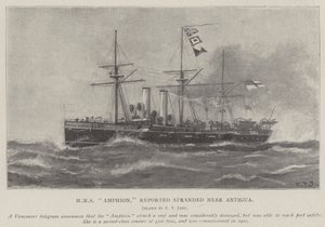 HMS Amphion, rapporteras strandsatt nära Antigua av Fred T. Jane