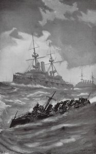 HMS Mars, Terrible och Dragon på kryssning i Engelska kanalen (litografi) av Fred T. Jane