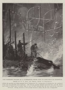 En ubåts smala flykt från en brand i Portsmouths hamn av Fred T. Jane