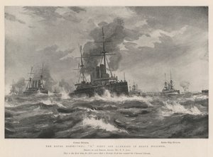 Sjömanövrarna, X Fleet utanför Guernsey i tungt väder av Fred T. Jane