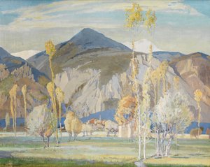De maritima alperna, nära Alassio (Tempera på siden lagt på panel) av Freda Marston