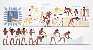 Brick-Making, från en sällsynt uppteckning av fresker från Thebe, inspelad 1819-1822 vid sitt andra besök i Egypten av Frederic Cailliaud (1787-1869), färg litho