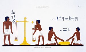Rituals of Death (ämne oklart), från en sällsynt uppteckning av fresker från Thebe, inspelad 1819-1822 vid hans andra besök i Egypten av Frederic Cailliaud (1787-1869) (lito i färg)