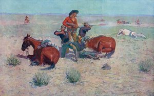 Indianer attackerar cowboys. Frederic Remington.