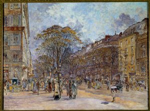 Le boulevard des Italians in Paris Målning av Frederic Anatole Houbron (1851-1908) 1902 Sön. 0,55x0,73 m Paris, Musee Carnavalet - Boulevard des Italians i Paris. Målning av Frederic Anatole Houbron (1851-1908)