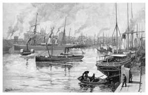 Melbourne från Yarra, Victoria, Australien, 1886.