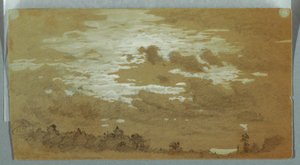 Molnig himmel över en skogsklädd ås, Niagara av Frederic Edwin Church