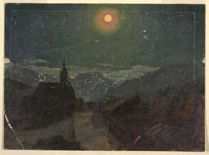 Teckning, Alplandskap på natten, 1868 av Frederic Edwin Church