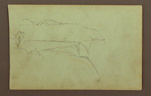 Teckning, American Falls under en molnig himmel, Niagarafloden, möjligen 1856 av Frederic Edwin Church