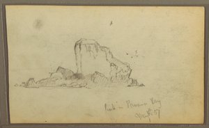 Teckning, Bireds, "Rock in Panama Bay"; Verso: "Heavy Vines", 15 maj 1857 av Frederic Edwin Church