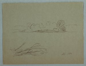 Teckning, Botaniska skisser: landskap, träd vid en strand, september 1876 av Frederic Edwin Church