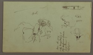 Ritning, stenblock, hus, april 1868 av Frederic Edwin Church