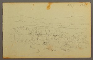 Ritning, Bred dalgång med gårdar, 1844 av Frederic Edwin Church