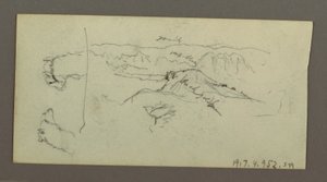 Teckning, Camel Stuides, trädbuske och dal, möjligen 1868 av Frederic Edwin Church