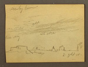 Teckning, Molnstudie över byggnader, möjligen 1868-69 av Frederic Edwin Church
