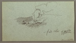 Teckning, Moln över bergskedja, låg sol, möjligen 1874 av Frederic Edwin Church