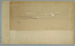 Teckning, Molnig himmel över kuperad och skogsklädd terräng, möjligen 1857 av Frederic Edwin Church