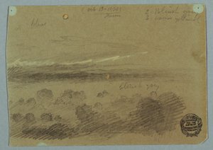 Teckning, Molnig himmel över berg, 19 juli 1866 av Frederic Edwin Church