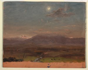 Teckning, Colombia eller Ecuador, berg, månsken, 1853 eller 1857 av Frederic Edwin Church