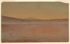 Teckning, vy över bergen Katahdin och Traveller från Lake Millinocket, 1870-80 av Frederic Edwin Church