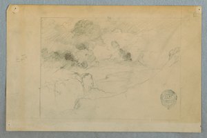 Teckning, Fjärran vy av Sangay-vulkanen i utbrott, Ecuador, 1857-62 av Frederic Edwin Church