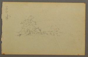 Ritning, avlägsna ekonomibyggnader, 1844 av Frederic Edwin Church