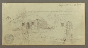 Ritning, kupolhus, hus med trappa, februari möjligen 1868 av Frederic Edwin Church