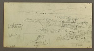 Ritning, kupolhus, hus med trappa, februari möjligen 1868 av Frederic Edwin Church