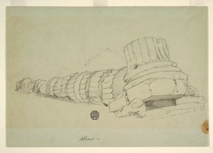 Teckning, fallande pelare i Zeustemplet, Aten, april 1869 av Frederic Edwin Church