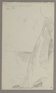Teckning, Fall i månsken, 1858 av Frederic Edwin Church