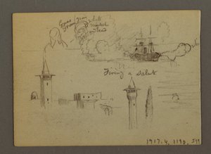 Teckning, Figurstudier, Segelfartyg, Regnbåge, möjligen 1868 av Frederic Edwin Church