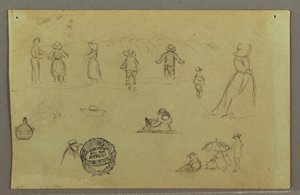 Teckning, Figurstudier vid bränningen, möjligen 1857-58 av Frederic Edwin Church