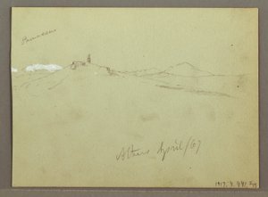 Teckning, Flock med får och herde, snötäckta bergskedjor, april 1869 av Frederic Edwin Church