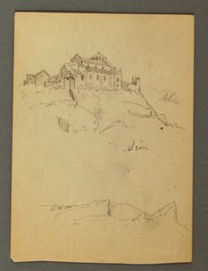 Ritning, befästning av klipptoppar, Sion, Rhônedalen, möjligen 1868 av Frederic Edwin Church
