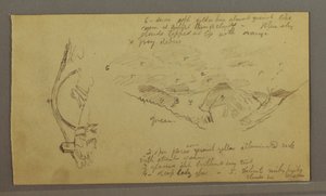 Ritning, Glacier, bro och hus, september 1868 av Frederic Edwin Church