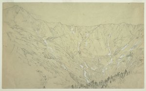 Teckning, Great Basin, Mt. Katahdin, ca 1877 av Frederic Edwin Church