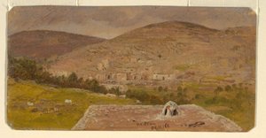 Ritning, Hebron, allmän vy, februari 1868 av Frederic Edwin Church