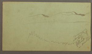 Teckning, bergskedja över en slätt, möjligen 1868 av Frederic Edwin Church