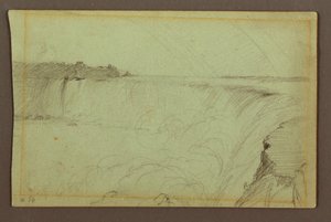 Teckning, Hästskofallen med dubbelregnbåge, Niagarafloden, Kanada, 1856 av Frederic Edwin Church