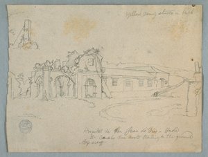 Ritning, Hospital de San Juan de Dios, Honda, Colombia, 1853 av Frederic Edwin Church