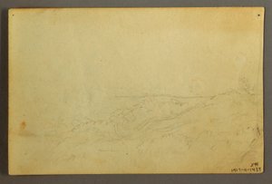 Teckning, Hus i skogen vid en bäck, april 1845 av Frederic Edwin Church