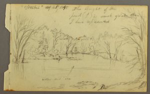 Teckning, Htakie () Damm omgiven av träd, 1845 av Frederic Edwin Church