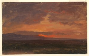 Teckning, Hudson Valley, New York med solnedgång bakom Catskill Mountains, 1855-65 av Frederic Edwin Church