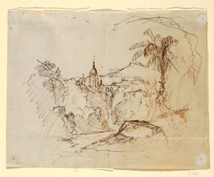 Teckning, Imaginärt landskap, 1865-66 av Frederic Edwin Church